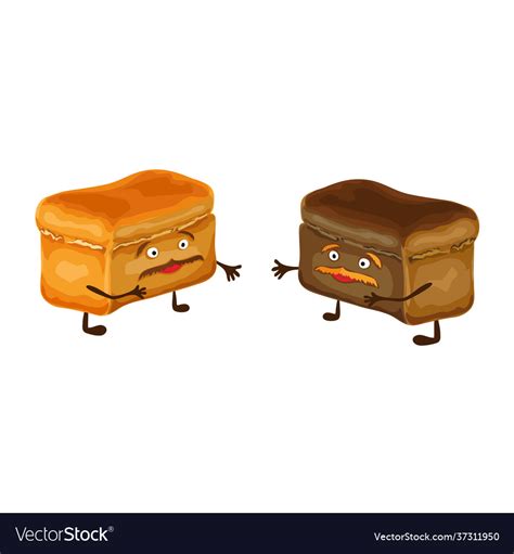 Funny bread characters isolated two happy Vector Image