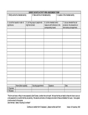 Scouts Risk Assessment Template