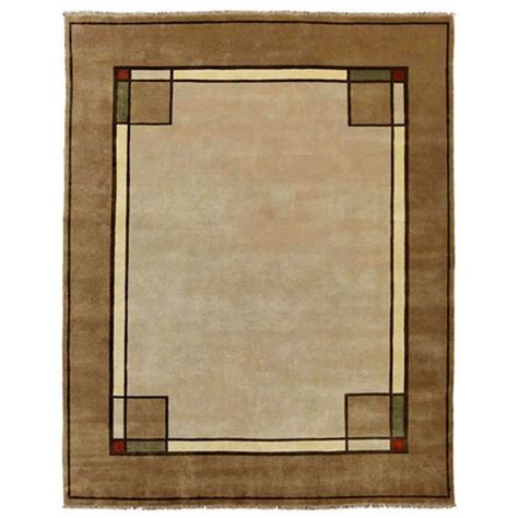 Craftsman Border Beige Wool Rug PC-29A | Mission Style Area Rug