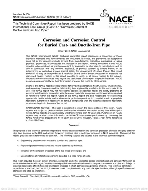 NACE Publication 10A292 2013 Corrosion and Corrosion Control for Buried Cast- and Ductile-Iron ...