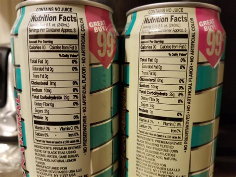 These otherwise identical iced tea cans have different nutritional facts : mildlyinteresting