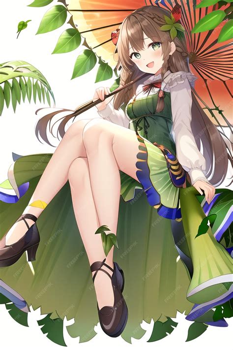 Premium AI Image | Anime girl with a green dress and a green skirt