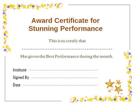 Stars Award Certificate for Performance | Office Templates Online