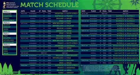 Men's Hockey World Cup 2023 Schedule PDF Download