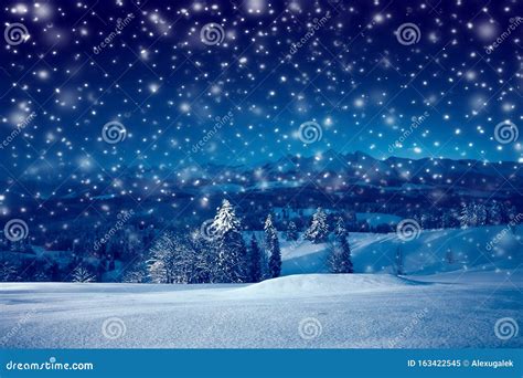 Christmas Night with Snowfall Stock Image - Image of lights, space: 163422545