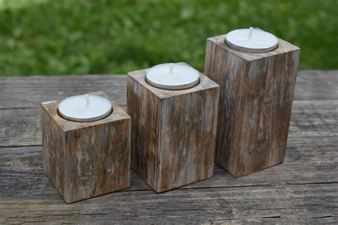 Wooden rustic tealight candle holder set wood tealight candle | Etsy