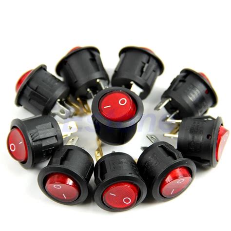 5pcs/lot AC 6A/250V Red Light ON OFF SPST Round Button Dot Boat Car Auto Rocker Switch-in Car ...