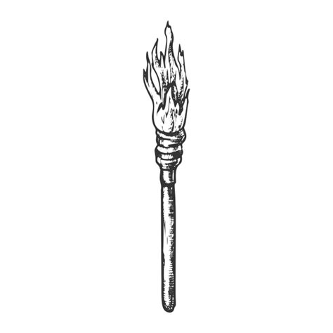 Torch Decorative Wooden Stick With Fire Ink Vector, Torch, Decorative ...