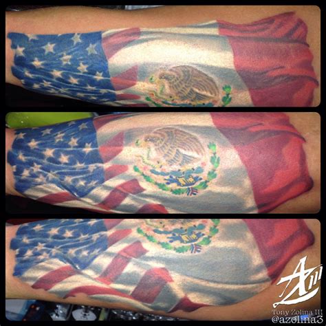 American/Mexican flag on forearm | Mexican flag tattoos, American flag ...