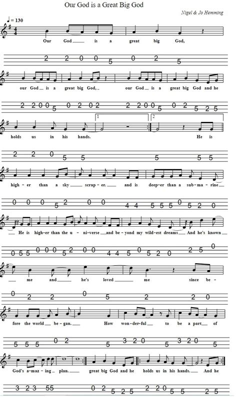 Our God Is A Great Big God Easy Sheet Music And Mandolin Tab - Tenor Banjo Tabs