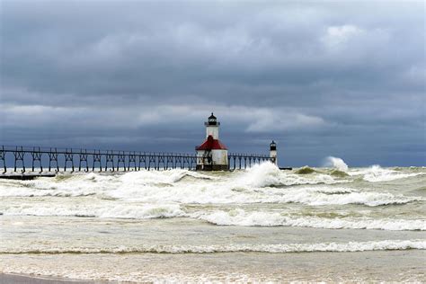 Saint Joseph Michigan Lighthouses Stormy Day at Silver Beach II Color ...