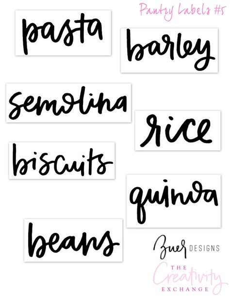 Free Printable Pantry Labels hand lettered by Zuer Designs. Print on clear sticker paper