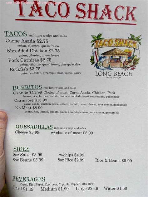 Menu at Taco Shack, Long Beach