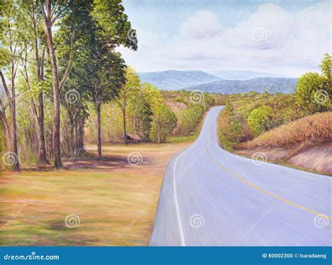 Original Oil Painting of the Road with Beautiful Landscape Stock Photo ...