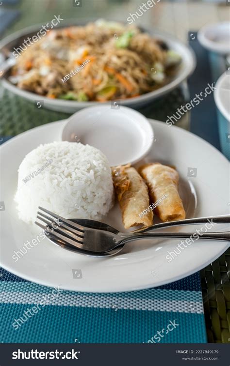 Lumpia Shanghai Rice Pancit Canton Guisado Stock Photo 2227949179 ...