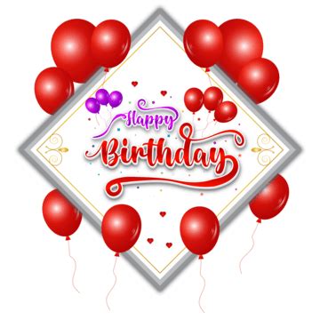 Happy Birthday Lettering Wishes White Frame With Ballons Sticker Transparent Background, Happy ...