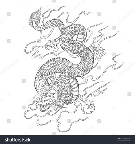 Chinese Dragon Line Art Vector Stock Vector (Royalty Free) 90404689 ...