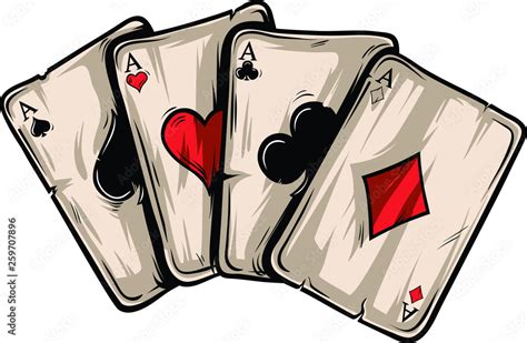 Four aces poker playing cards on white background. Carton hand-drawn ...