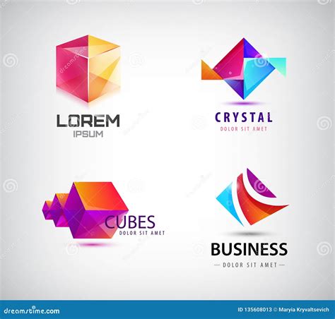 Vector Set of Abstract Geometric 3d Logos, Shapes. Crystal Facet Origami Logo Collection Stock ...