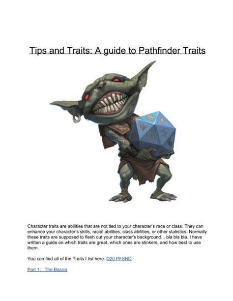 Tips and Traits: A guide to Pathfinder Traits