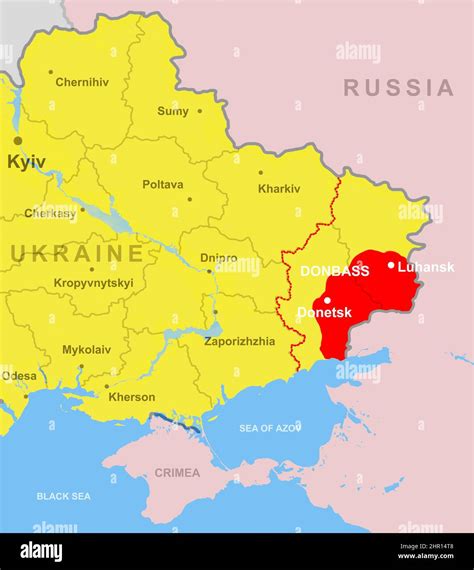 Ukraine and Donbass on Europe map. Historical borders of Donetsk and Luhansk regions and ...