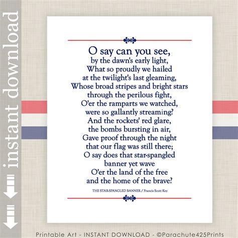 Star Spangled Banner Printable Lyrics - Etsy