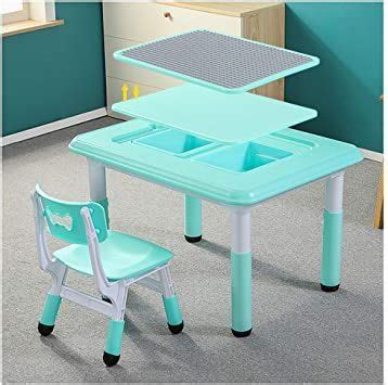 LIANGJUN-Tables Chair Sets for Kids Children's Table Stool 2 in 1 Building Table Storage Box ...