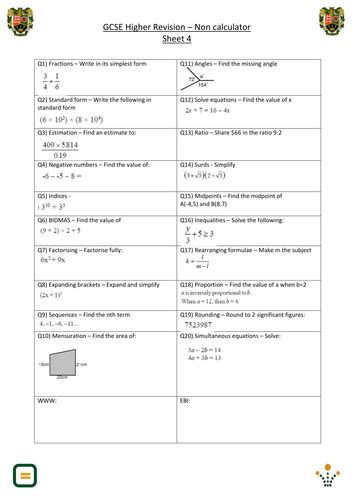 Revision for GCSE higher tier Maths | Teaching Resources