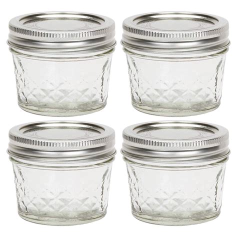 Ball Jelly Jars Quilted Crystal Glass Jars With Lids And Bands 4 Ounce Regular Mouth Preserving ...