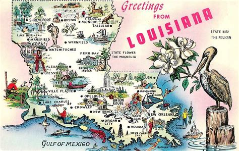 Louisiana LA MAP ATTRACTIONSLANDMARKSINFORMATION c1950s Chrome Postcard | United States ...