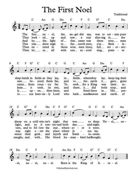 Free Lead Sheet u2013 The First Noel | Piano songs sheet music ...