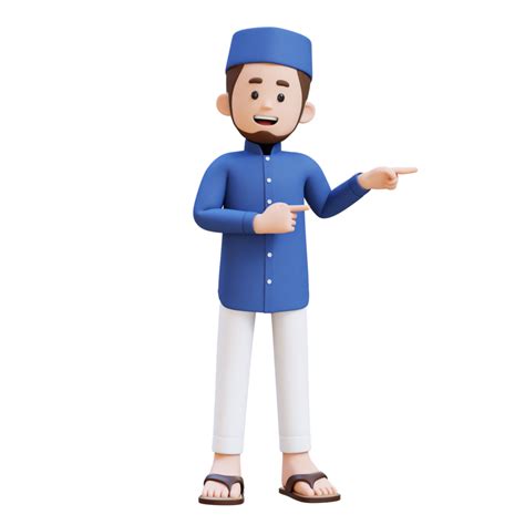 3D Characters of Muslim Man pointing to the left perfect for banner, web dan marketing material ...