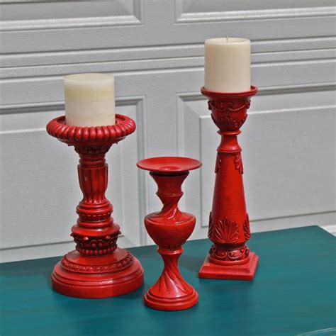 Red Candle Holder/ Candlestick/ Bright Shabby Chic /Upcycled Home Decor | Red candle holders ...