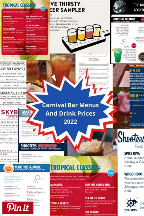 Carnival Bar Menus and Drink Prices 2022 | Carnival cruise food ...