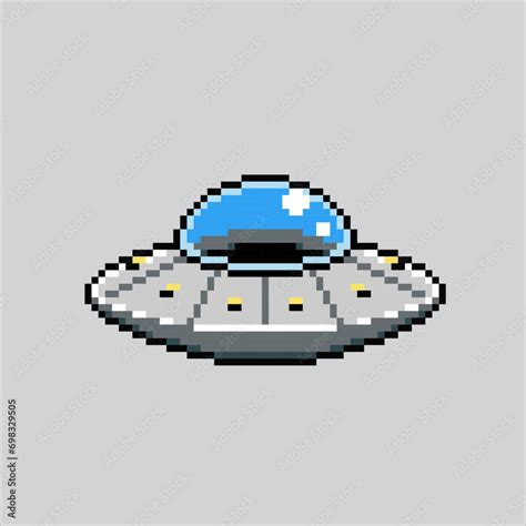 Pixel art illustration UFO. Pixelated UFO. Farm UFO space alien pixelated for the pixel art game ...