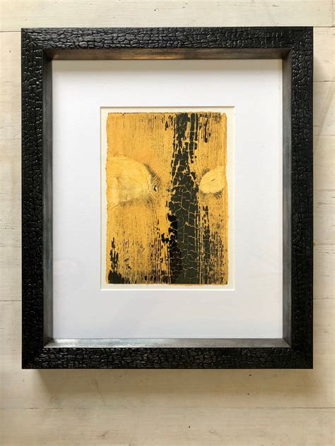 Set of two wood texture prints, Framed Monotype prints, original wood art, charcoal and gold art ...