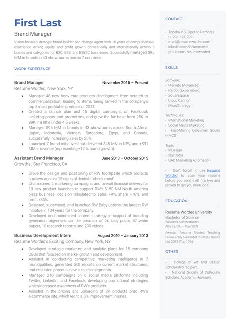 8 Brand Manager Resume Examples for 2025 | Resume Worded