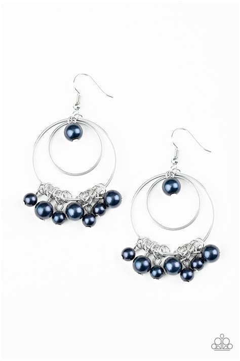 Paparazzi "New York Attraction" Blue Pearl Silver Hoop Earrings