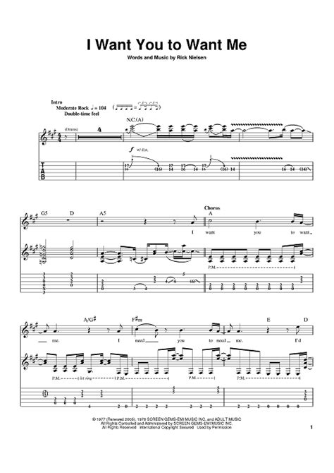 Buy "I Want You To Want Me" Sheet Music by Cheap Trick; Dwight David Yoakam for Guitar Tab