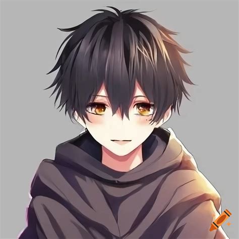 Cute anime boy with black hair and brown eyes on Craiyon