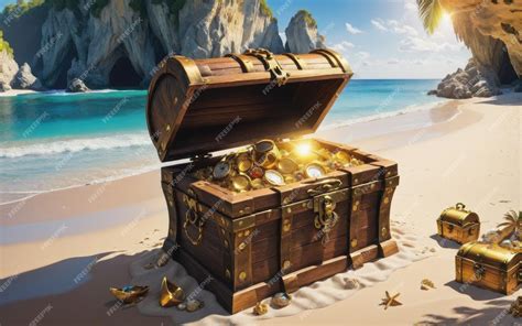 Premium AI Image | Pirates treasure chest in cave on a beach