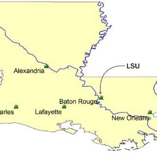 Map of Louisiana featuring LSU Baton Rouge (Credit: Roger W. Porzig ...