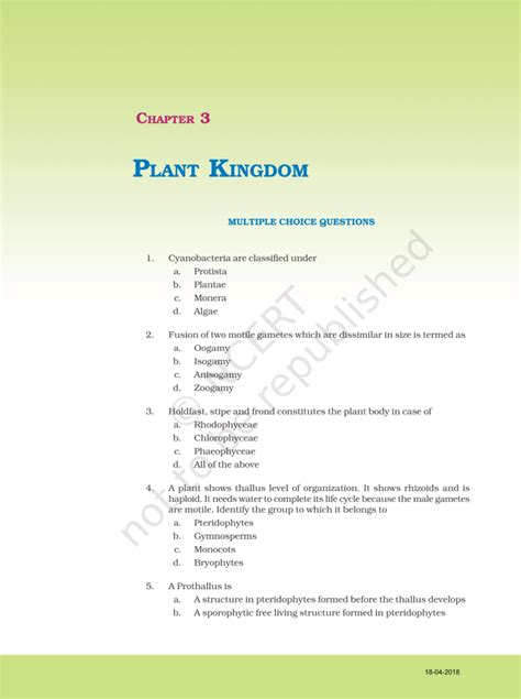 NCERT Exemplar Class 11 Biology Chapter 3 - Plant Kingdom