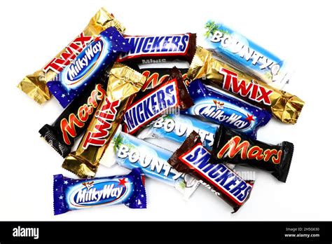 Mars, Bounty, Snickers, Milky Way and Twix chocolate bars, brands of ...