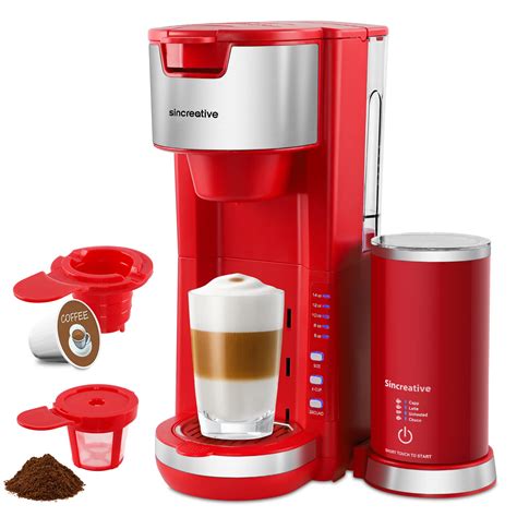 Single Serve Coffee Maker with Milk Frother, 2-In-1 Cappuccino Coffee Machine for K Cup Pod and ...