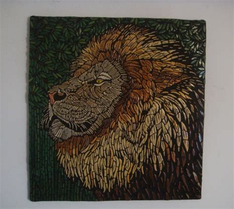 Lion Mosaic Tile Art picture Unique Original handcrafted