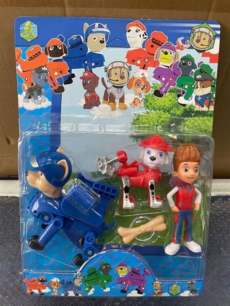 4pcs Paw Patrol Ryder Blue Red Dog Pup Bone Kids Toy Figure Gift Set | Sweet Party Supplies