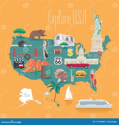 Map of USA Vector Illustration, Design Stock Vector - Illustration of geography, icons: 114110840