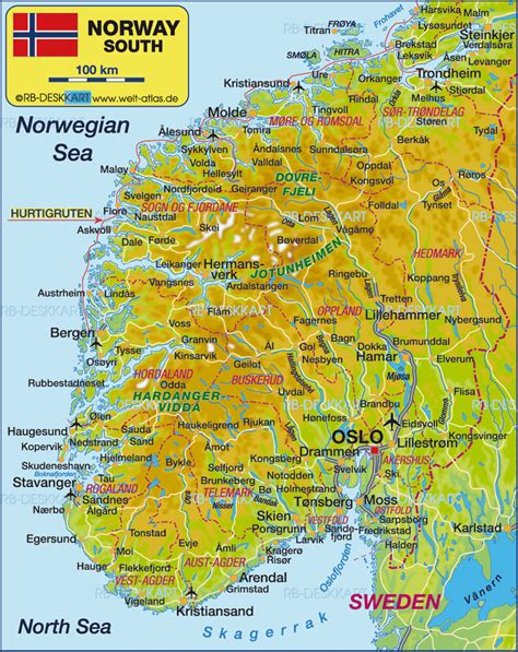 Map of South Norway (Norway) - Map in the Atlas of the World - World Atlas | Ålesund, Trondheim ...