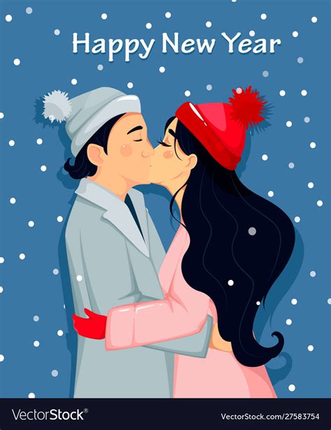 Happy new year beautiful couple kissing Royalty Free Vector